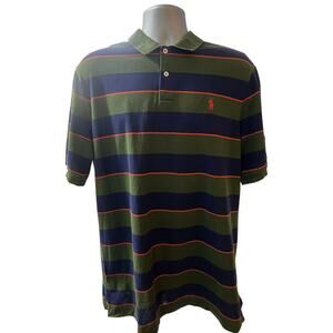 Polo Golf Ralph Lauren Green Blue Striped Pima Cotton Rugby Polo Size L